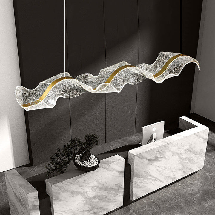Lustre moderne en acrylique à LED pour salle à manger avec ruban en forme de vague et rectangle créatif contemporain 