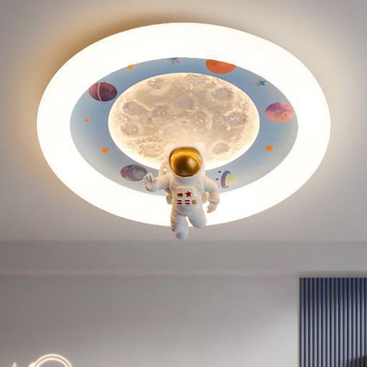 Moderno Arte Deco Niños Hierro Resina Acrílico Redondo Luna Astronauta LED Montaje Empotrado Luz de Techo Para Dormitorio 