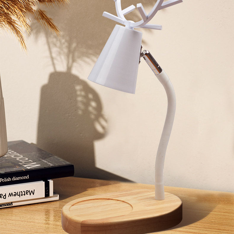 Lámpara de mesa ajustable de cera derretida de 1 luz con base de madera maciza y astas de hierro creativas japonesas 