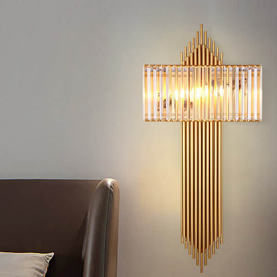 Applique Murale Moderne en Cristal Simple de Luxe Léger Carré à 2 Lumières 
