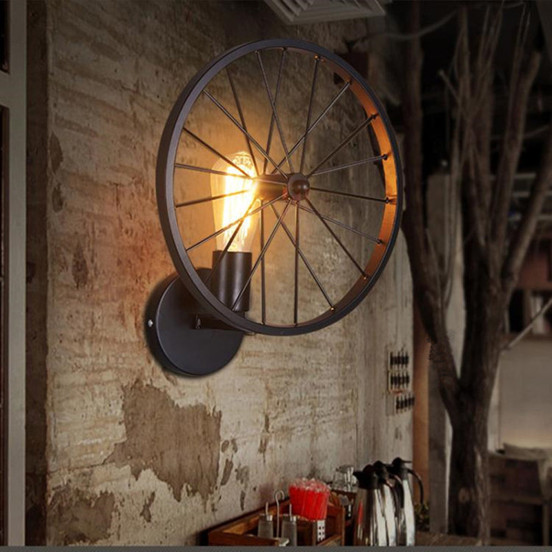 Zeitgenössische industrielle runde Rad Eisen Glas 1-Licht Wandleuchte Lampe für Wohnzimmer