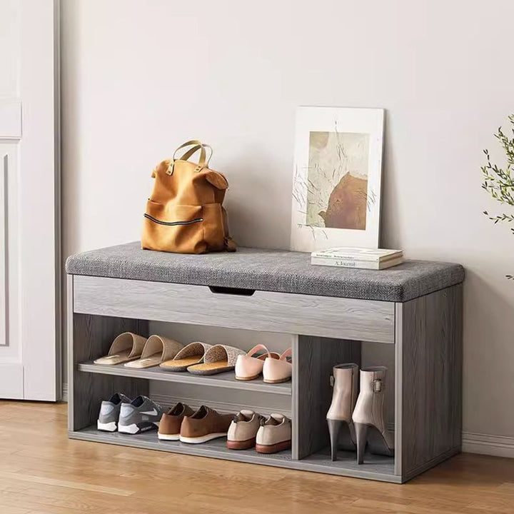 Modern Minimalist Rectangle Fabric PU Leather MDF Shoe Storage 3-Tier For Entryways