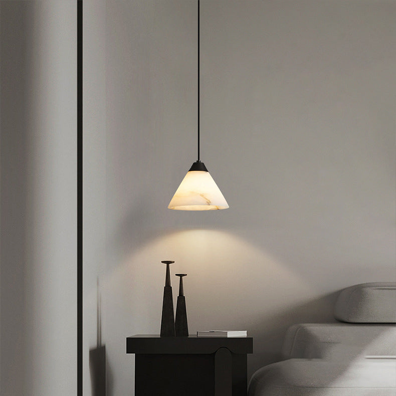 Lumière Suspendue Moderne Minimaliste Cylindre Cône Demi-Ronde en Cuivre et Pierre à 1 Ampoule Pour Chambre 
