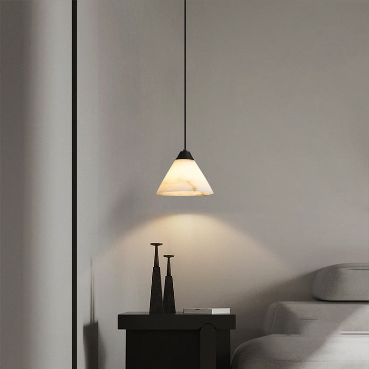 Lumière Suspendue Moderne Minimaliste Cylindre Cône Demi-Ronde en Cuivre et Pierre à 1 Ampoule Pour Chambre 