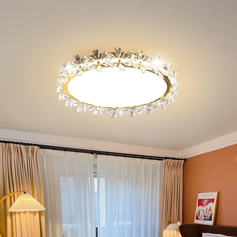 Lustre LED Plafonnier Rond Moderne en Fer Acrylique Plastique avec Fleurs pour Chambre 
