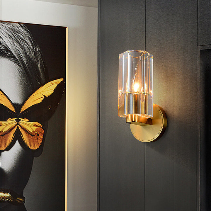 Lampe murale moderne de luxe léger en cristal cylindrique en cuivre à 1 lumière 