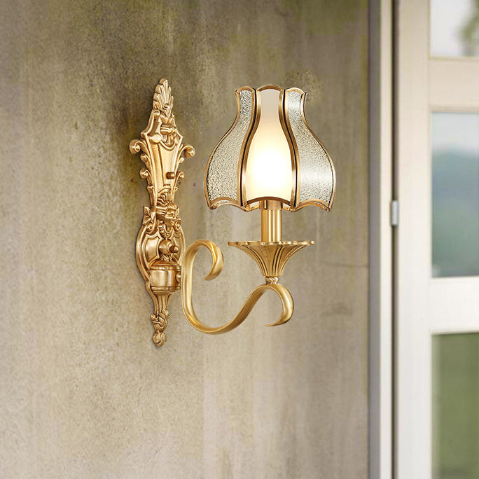Zeitgenössische Luxus-Vollkupferglas-Regenschirmform 1/2-Licht-Wandleuchterlampe für Schlafzimmer 