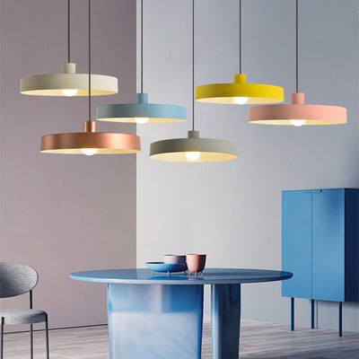 Modern Minimalist Aluminum Disc 1-Light Pendant Light For Living Room