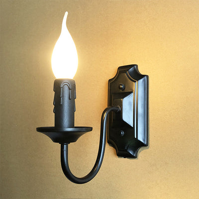 Traditional Rustic Iron Candlestick Holder 1-Light Wall Sconce Lamp For Hallway