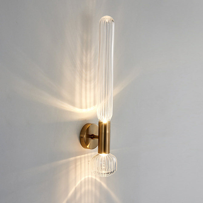 Moderne minimalistische Zylinder gestreifte Glas Eisen LED Wandleuchte Lampe für Wohnzimmer 