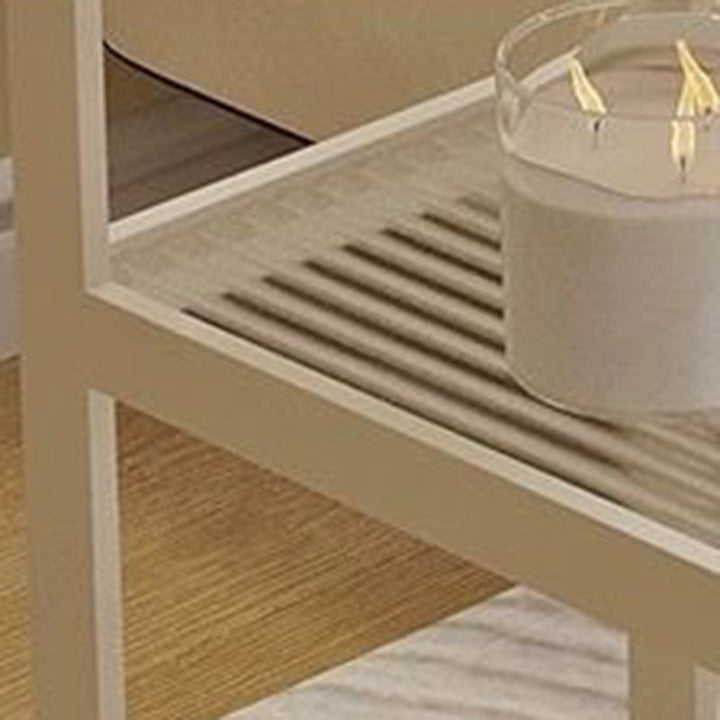 Mesa Auxiliar de Hierro y Vidrio con Rayas Rectangulares Minimalistas Modernas de 3/4 Niveles para Sala de Estar 