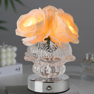 Moderne dekorative Rosenmetall-Glas-LED-Tischlampe 