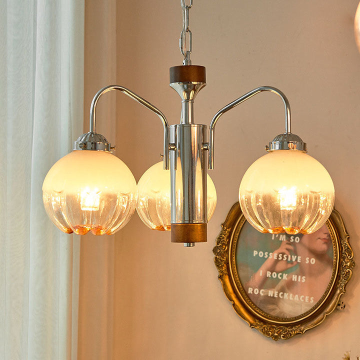 Zeitgenössischer Vintage Pod Eisenglas 3/4/5 Licht Kronleuchter für Wohnzimmer 