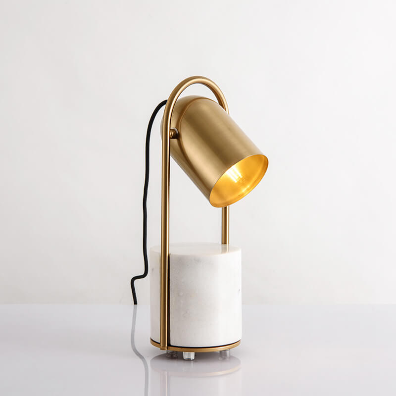 Lámpara de mesa de 1 luz con hardware de anillo cilíndrico de lujo nórdico y columna de mármol 