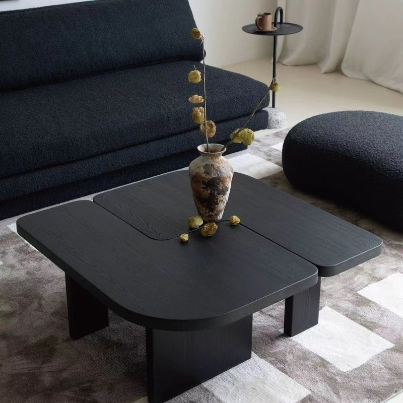 Mesa de café cuadrada contemporánea de combinación de madera de pino y fresno para sala de estar 