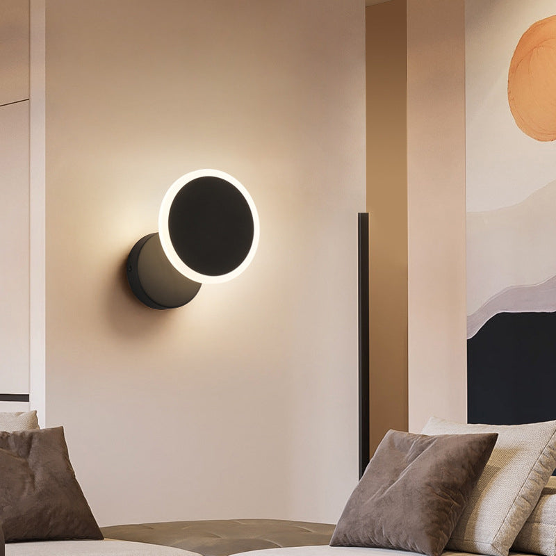 Applique Murale LED en Fer Acrylique Rond Rotatif à Simplicité Moderne pour Chambre 