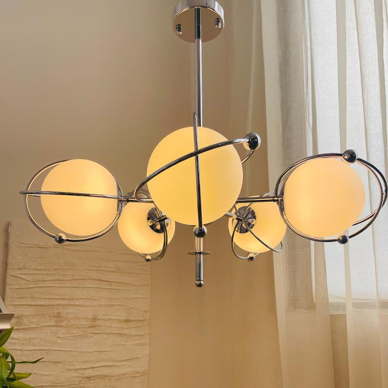 Lustre à 5 lumières en verre et fer avec branches orbes minimalistes modernes pour chambre 