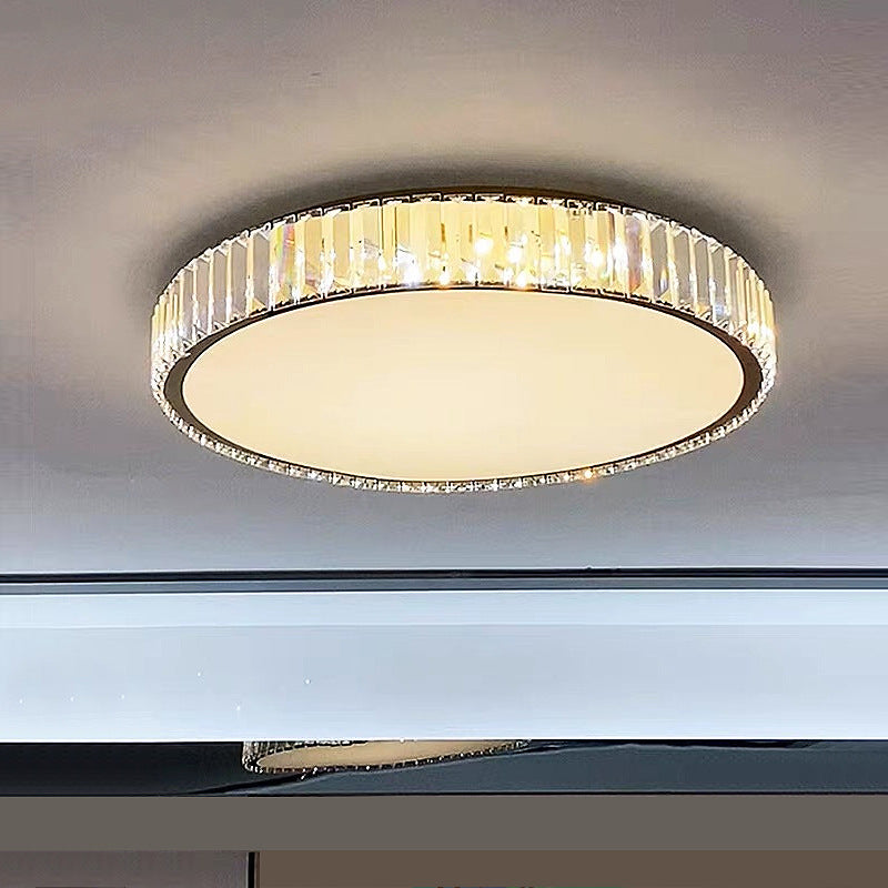 Plafonnier LED en acier inoxydable rond minimaliste moderne avec cristal pour salon 