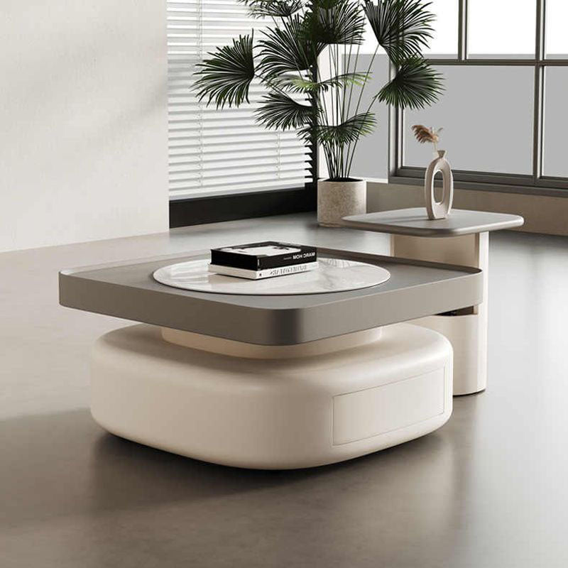 Mesa Auxiliar Moderna de Lujo Cuadrada Ovalada con Panel de Roca de Acero Inoxidable de 1 Nivel para Sala de Estar 
