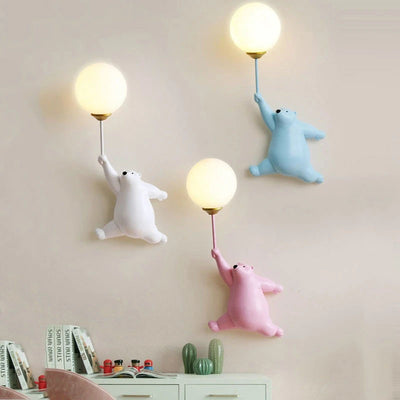 Contemporary Creative Bear Resin Glass 1-Light Wall Sconce Lamp For Bedroom