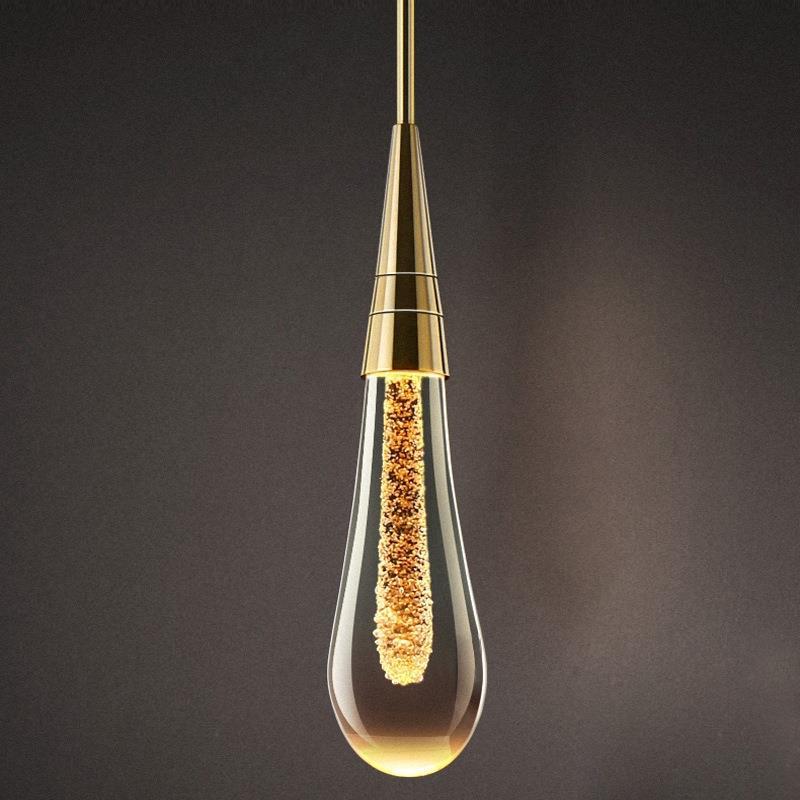 Contemporary Scandinavian Water Drops Hardware Glass LED Pendant Light For Bedroom