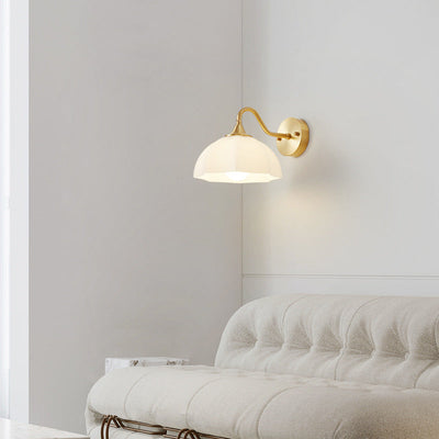 Moderne minimalistische Creme Flower Pod alle Kupfer Glas 1-Licht Wandleuchte Lampe für Schlafzimmer 
