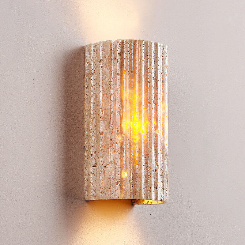Traditional Japanese Yellow Travertine Half-Cylinder LED Wall Sconce Lamp For Hallway
