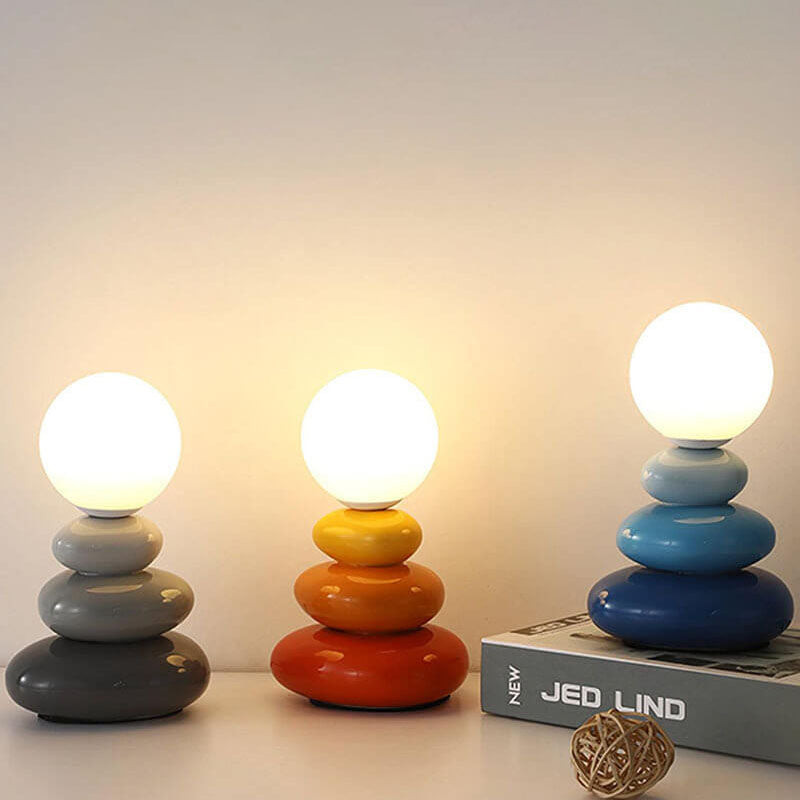 Modern Minimalist Pebble Ceramic Glass USB LED Table Lamp