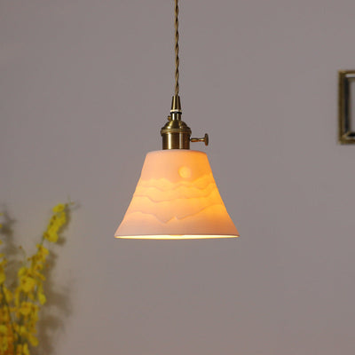 Moderne minimalistische runde Zylinder Messing Keramik 1-Licht Pendelleuchte für Wohnzimmer 
