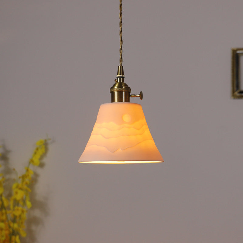Moderne minimalistische runde Zylinder Messing Keramik 1-Licht Pendelleuchte für Wohnzimmer 