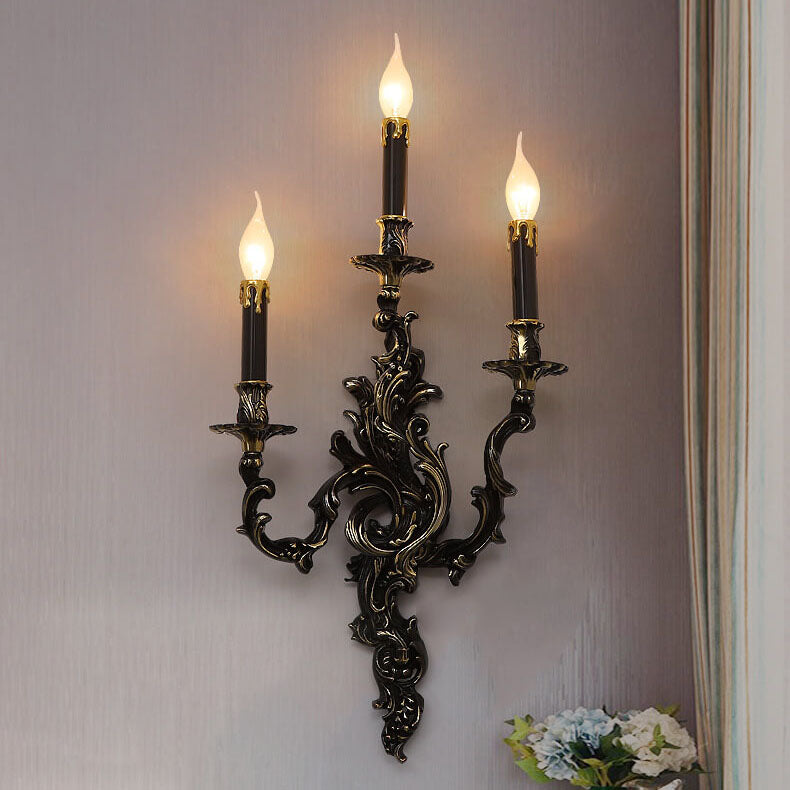Candelabro de pared de 3 luces de cobre negro francés tradicional para sala de estar 