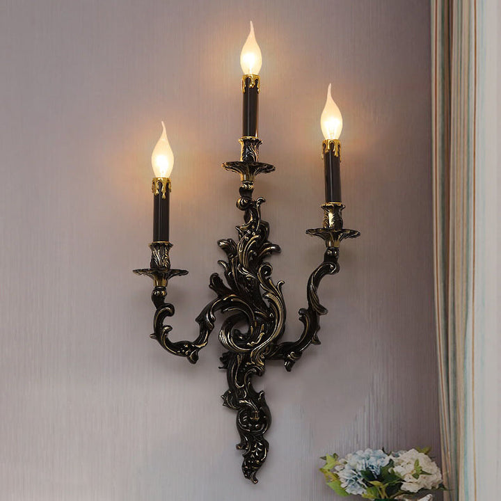 Candelabro de pared de 3 luces de cobre negro francés tradicional para sala de estar 