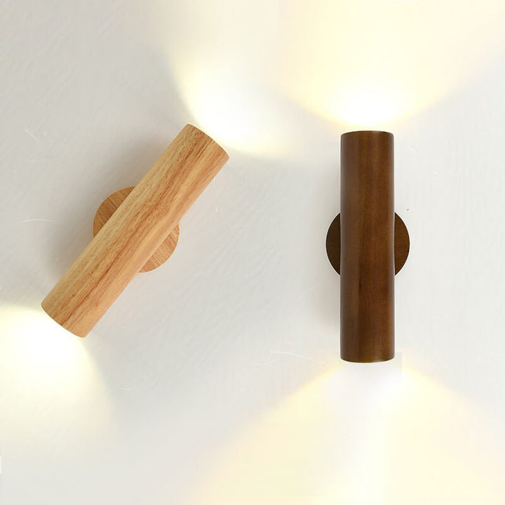 Applique murale LED à double tête en bois massif simple et moderne 