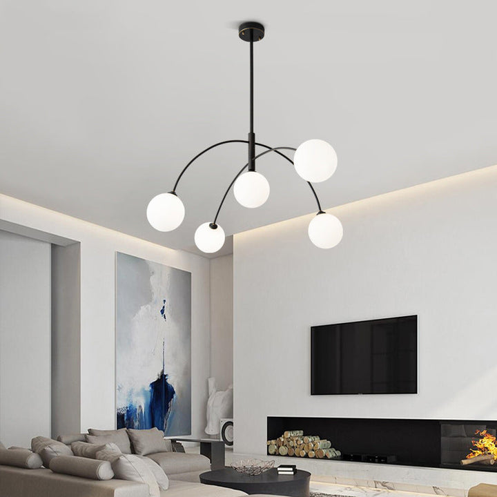 Plafonnier moderne minimaliste à ligne courbe en fer et verre à 5 lumières pour salon 