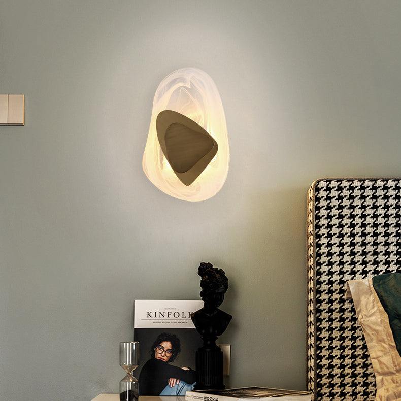 Modern Art Deco Irregular Oval Glass Iron LED Wall Sconce Lamp For Living Room