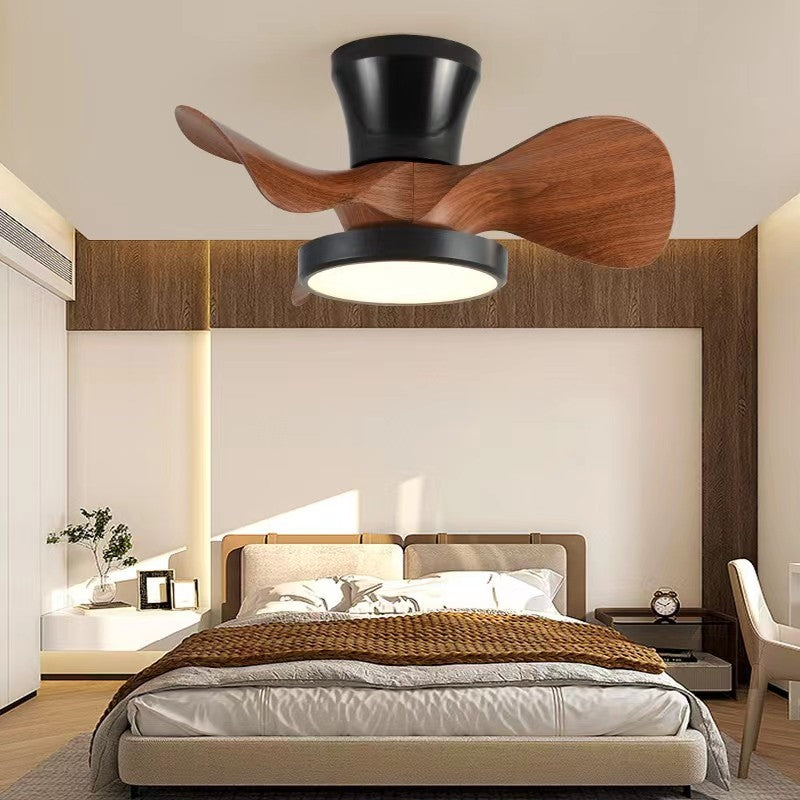 Ventilateur de plafond semi-encastré à LED en acrylique ABS à grain de bois rond industriel contemporain pour salon 