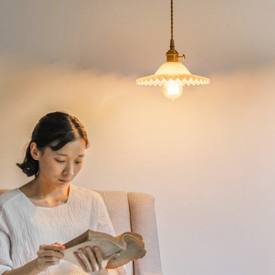 Textured Glass 1-Light  Dome Lace Pendant Light