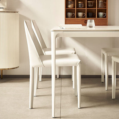 Ensemble de table à manger et chaises en alliage d'aluminium avec dalle de roche rectangulaire minimaliste moderne pour 4 places 