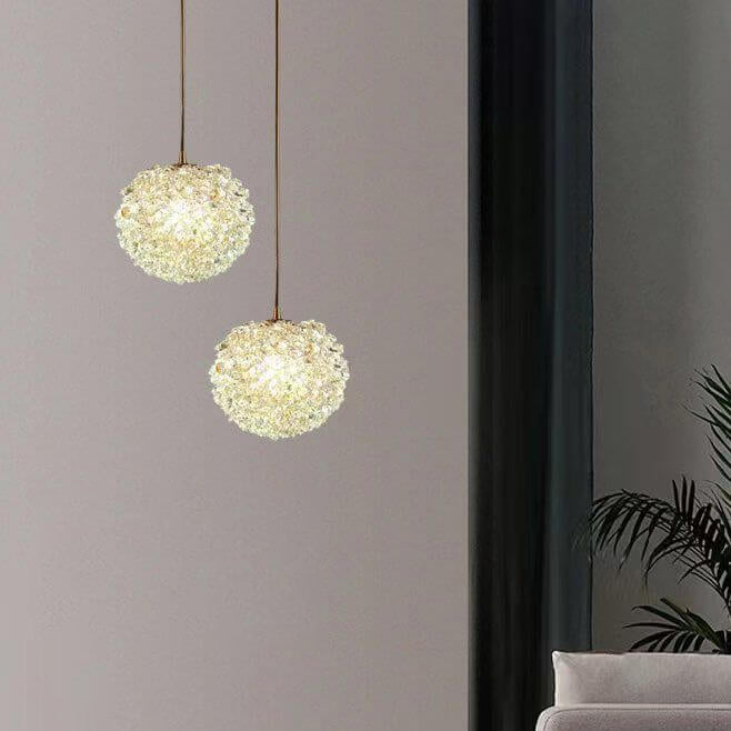 Moderne minimalistische runde Kugel Vollkupfer Kristall 1-Licht Pendelleuchte für Schlafzimmer 