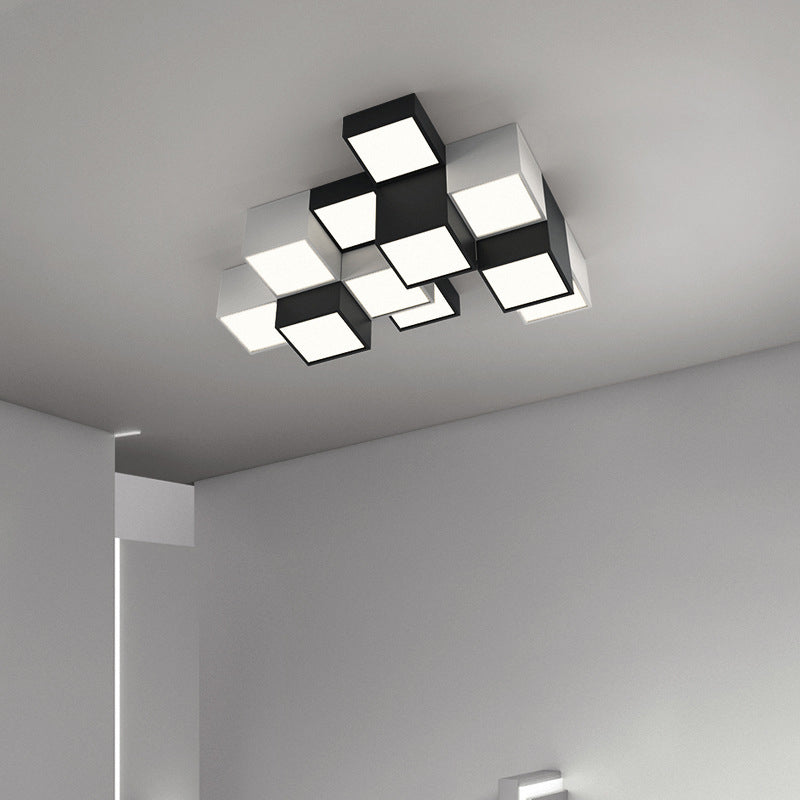 Modern Minimalist Cube Iron Acrylic LED Flush Mount Ceiling Light For Living Room