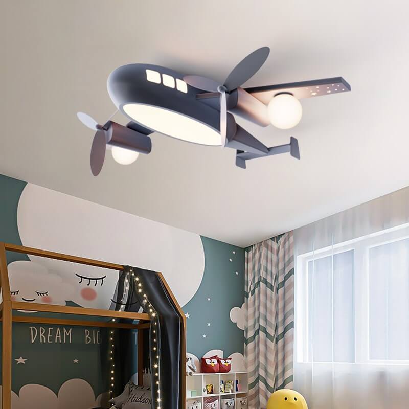 Plafonnier LED en fer forgé avec dessin animé créatif nordique pour enfants, plafonnier encastré pour avion 