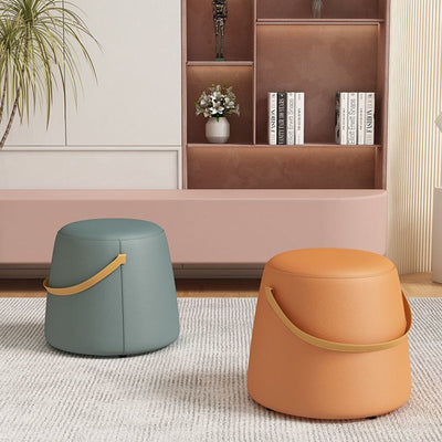 Chaise Moderne Minimaliste Ronde Colonne Coton Lin Cuir Bois Sans Dossier Sans Accoudoirs Pour Salon 