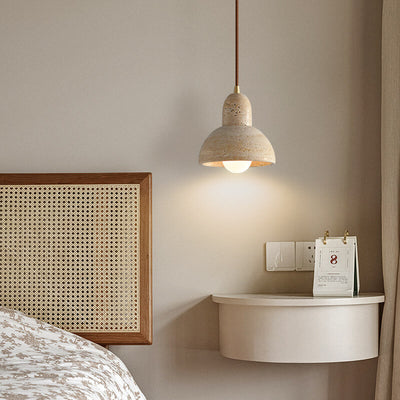 Traditional Japanese Yellow Travertine Semicircle 1-Light Pendant Light For Bedroom