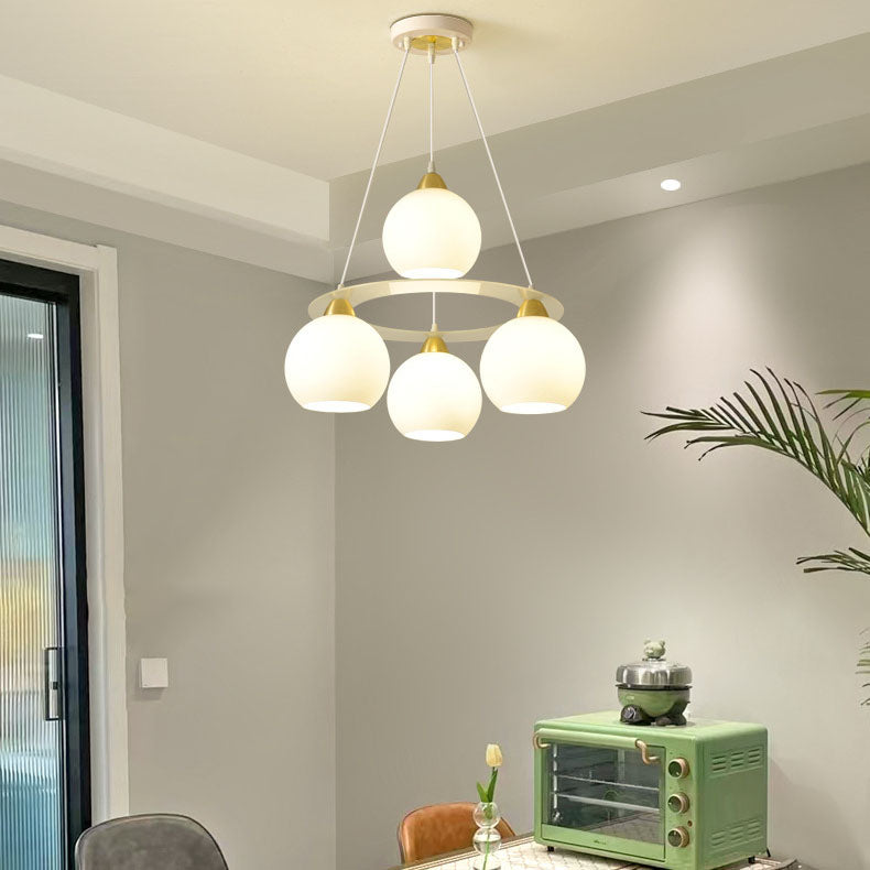 Moderner Einfachheit Eisen Glas Kugel 4-Licht Kronleuchter für das Esszimmer 