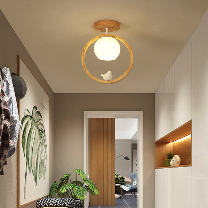 Moderne japanische minimalistische Log Bird Runde 1-Licht Semi-Flush-Mount-Deckenleuchte 