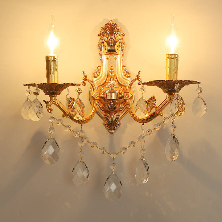 Traditional French Zinc Alloy Crystal Metal Gold Zinc Carved Sconce 1/2 Light Wall Sconce Lamp For Dining Room