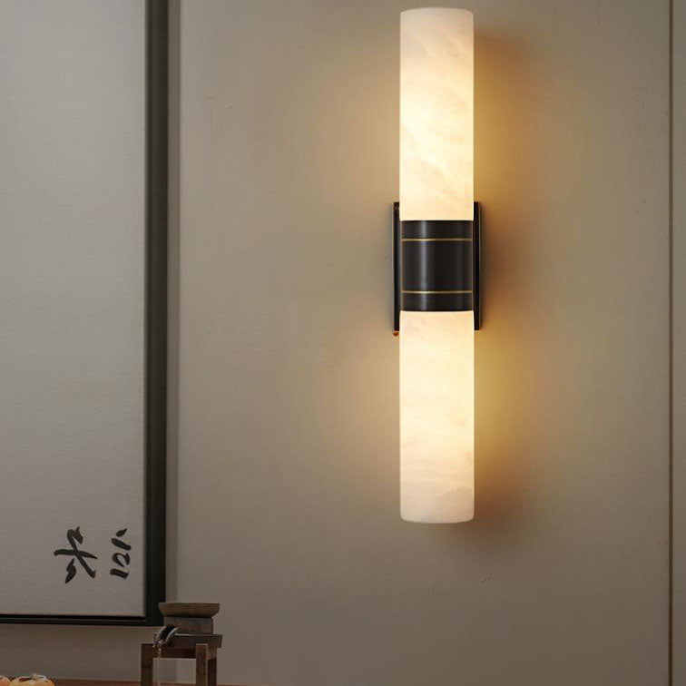 Moderne Mid-Century Marmor Säulen Kupfer 2-Licht Wandleuchte für Wohnzimmer 