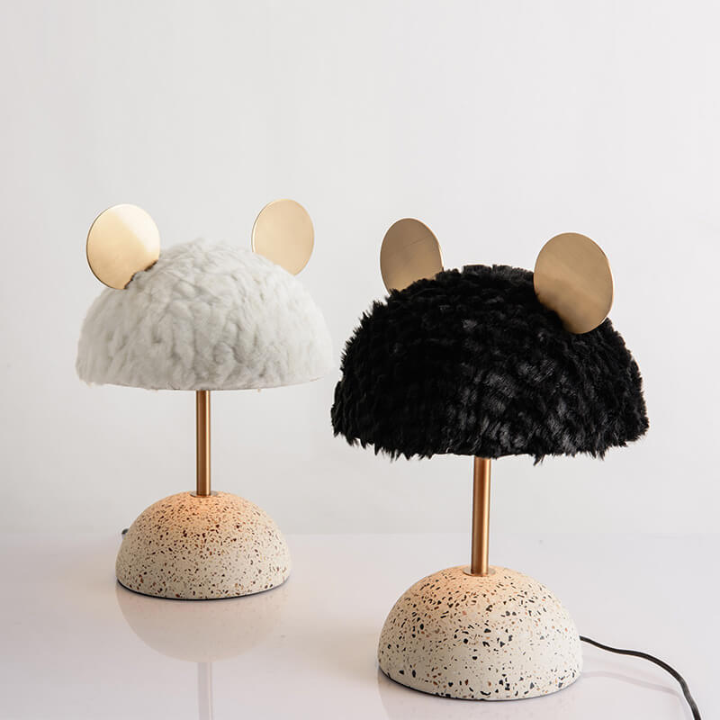 Lampe de table 1 lumière avec abat-jour en peluche créative nordique et base en terrazzo matériel 