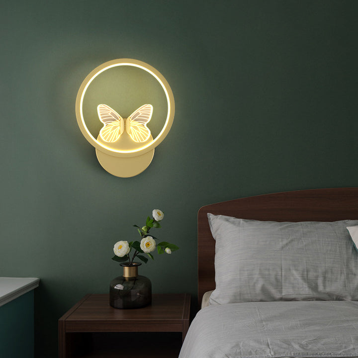 Modern Art Deco Butterfly Iron Silicone Square Round Frame Design LED Wall Sconce Lamp For Bedroom