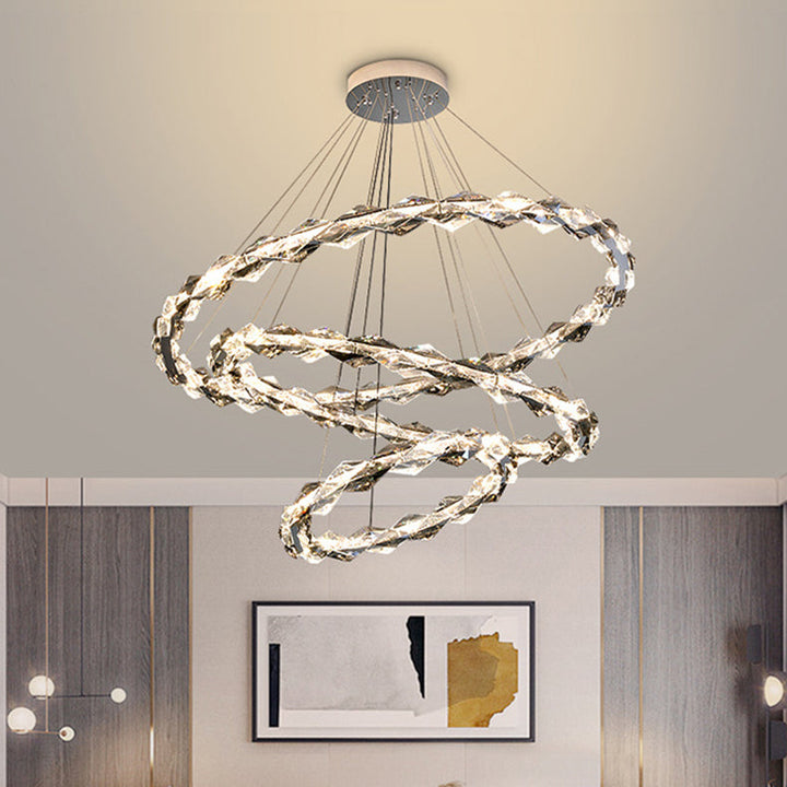 Moderner minimalistischer runder LED-Kronleuchter aus Kristalleisen für Wohnzimmer 
